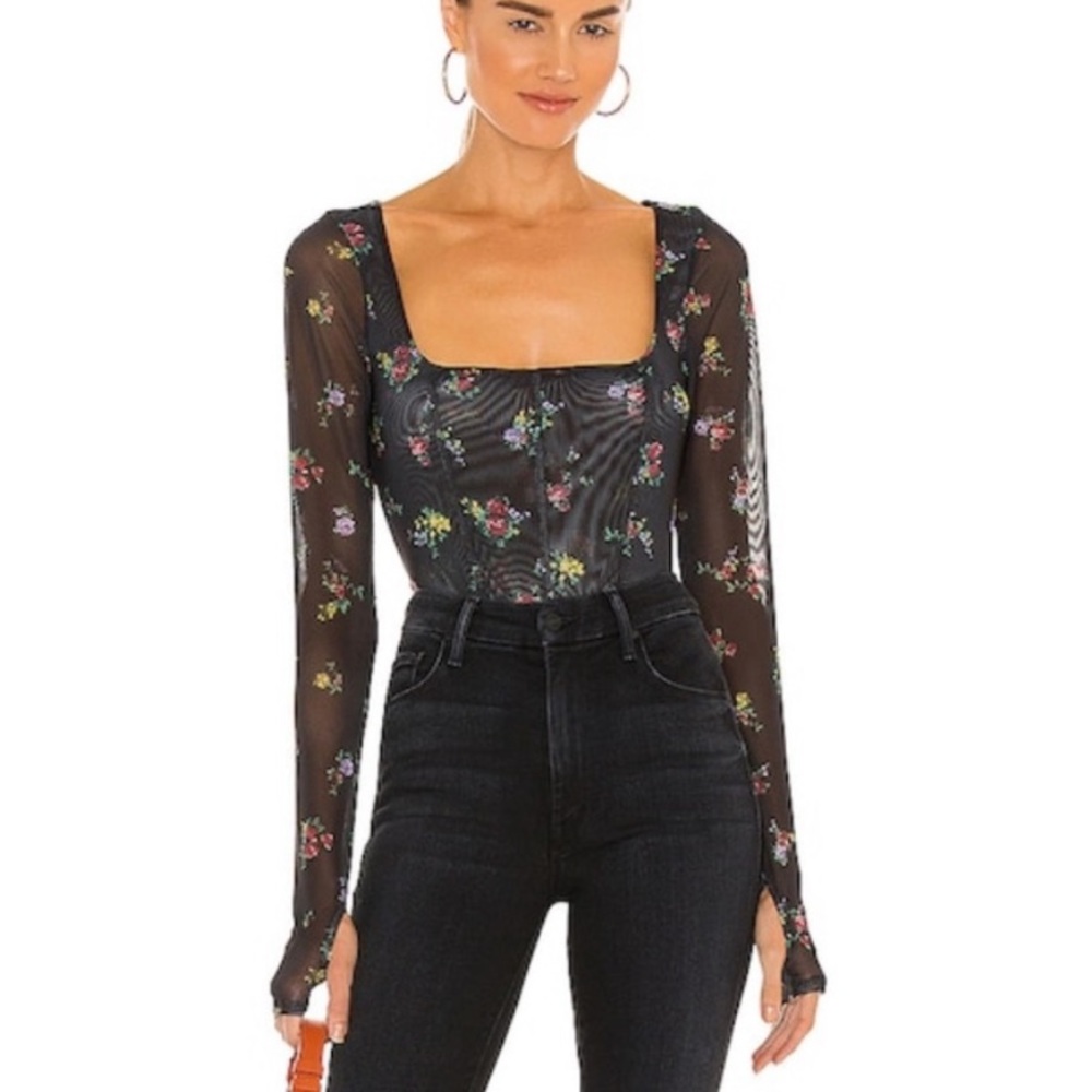 COPY - AFRM Kona Long Sleeve Square Neck Mesh Corset Top Black / Multi size XSm…